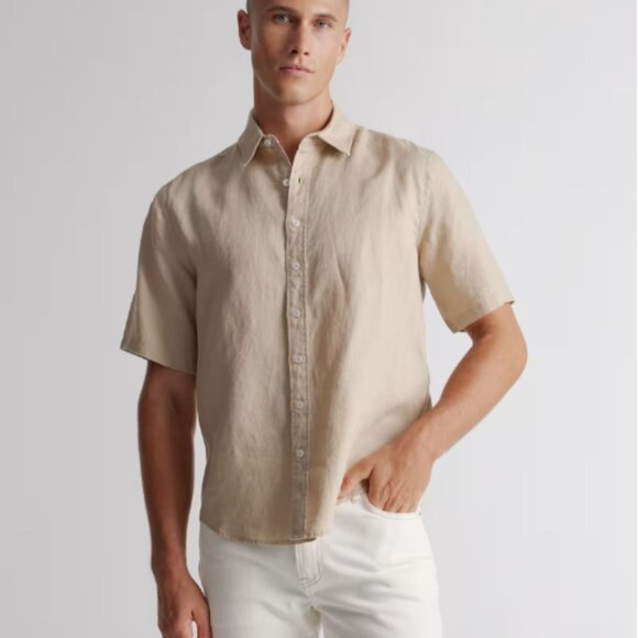 Quince 100% European Linen Relaxed Short Sleeve Shirt Size L Driftwood - Picture 1 of 6